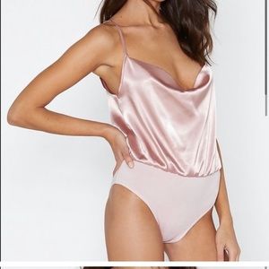 Nasty Gal Pink Satin Cowl Bodysuit NWOT